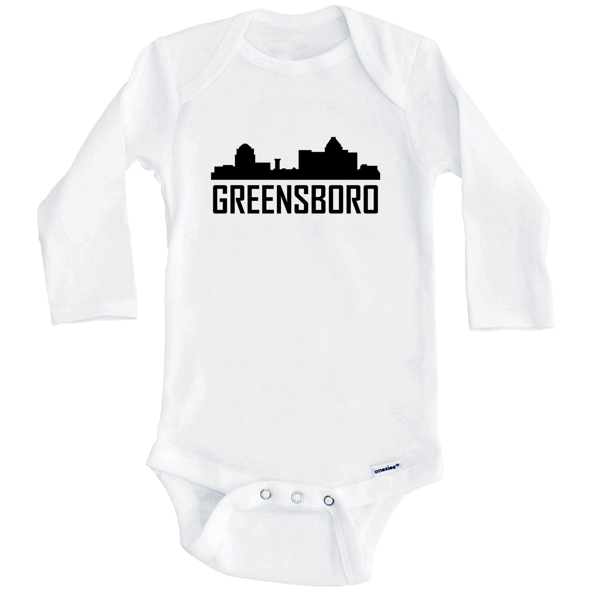 Greensboro North Carolina Skyline Silhouette Baby Onesie (Long Sleeves)