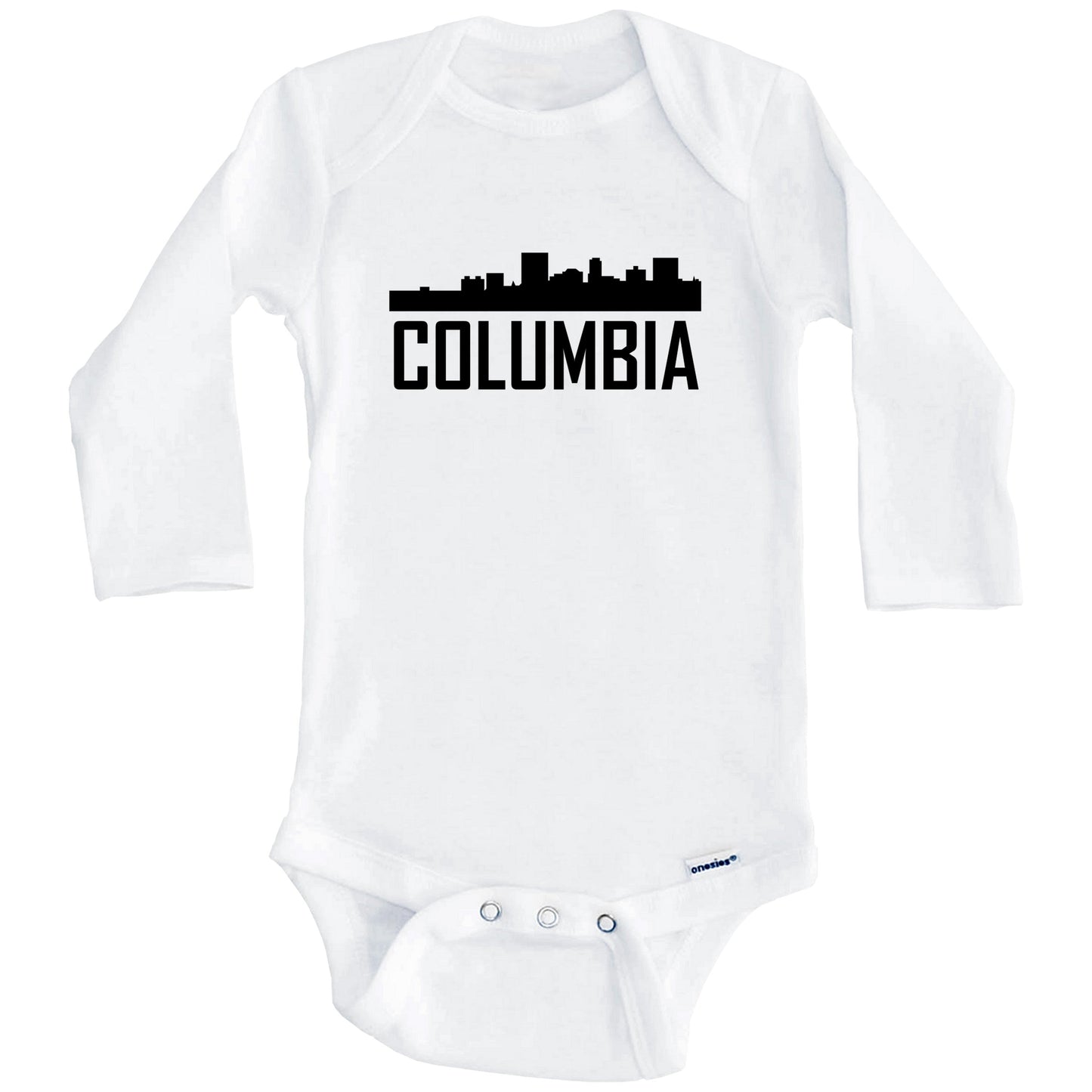 Columbia South Carolina Skyline Silhouette Baby Onesie (Long Sleeves)