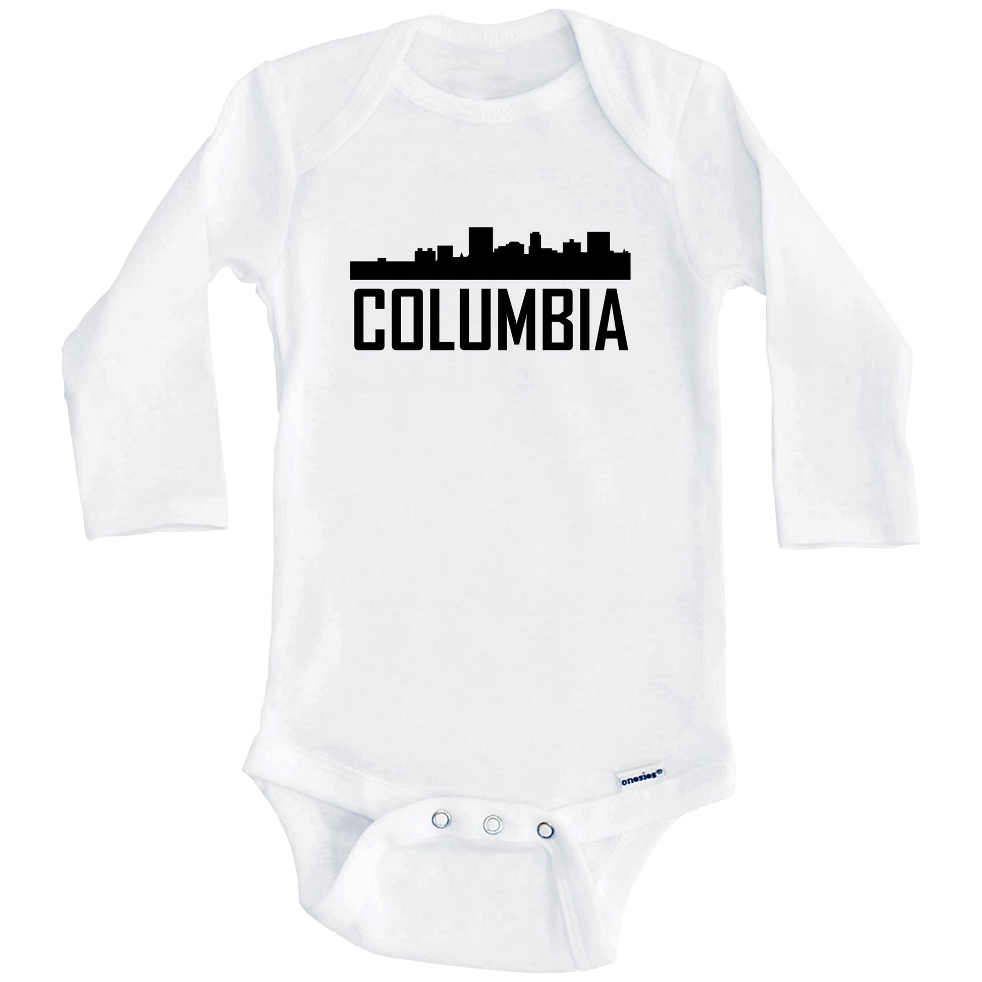 Columbia South Carolina Skyline Silhouette Baby Onesie (Long Sleeves)