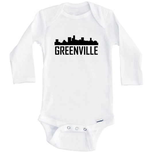 Greenville South Carolina Skyline Silhouette Baby Onesie (Long Sleeves)