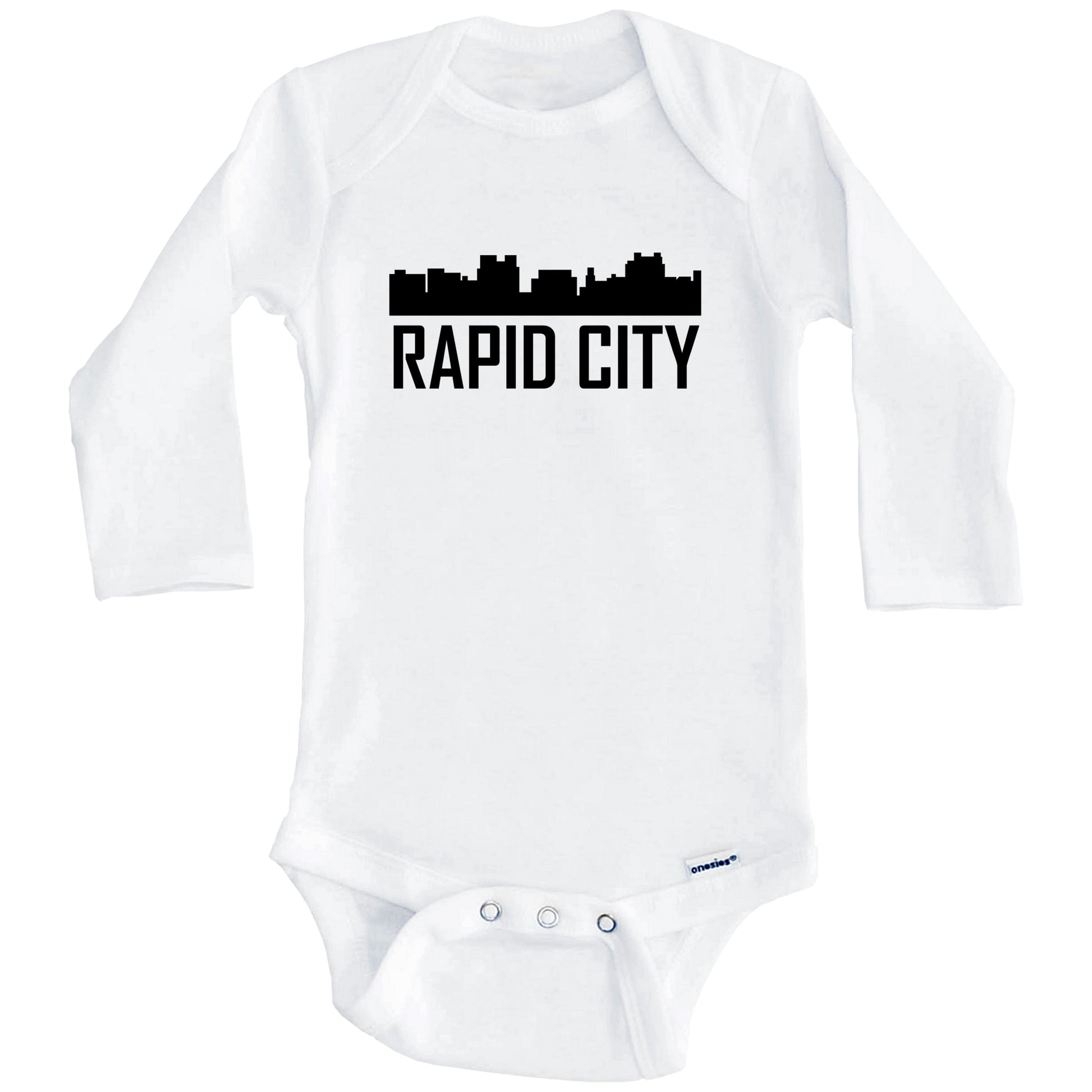 Rapid City South Dakota Skyline Silhouette Baby Onesie (Long Sleeves)