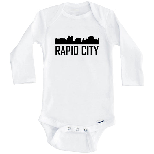 Rapid City South Dakota Skyline Silhouette Baby Onesie (Long Sleeves)