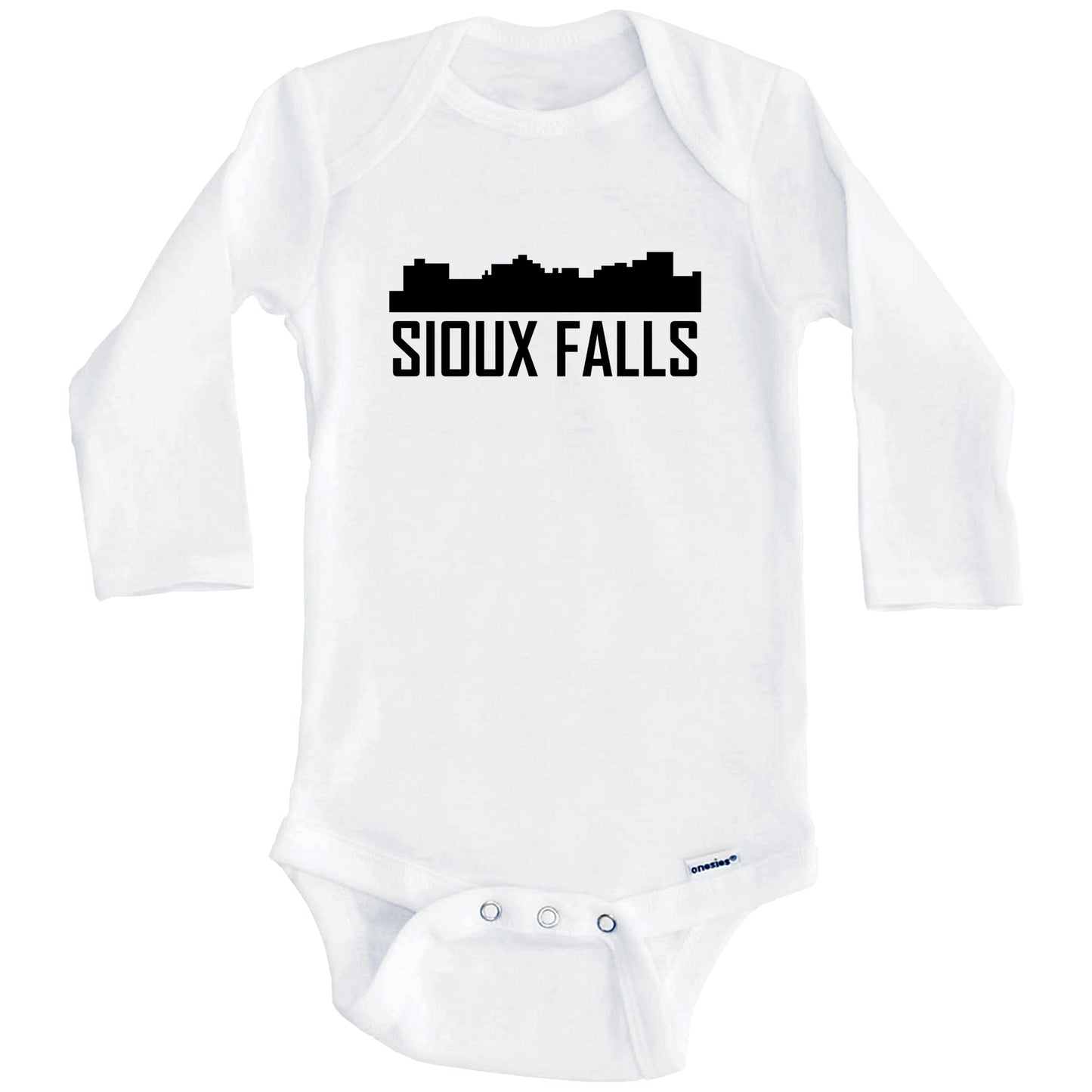 Sioux Falls South Dakota Skyline Silhouette Baby Onesie (Long Sleeves)