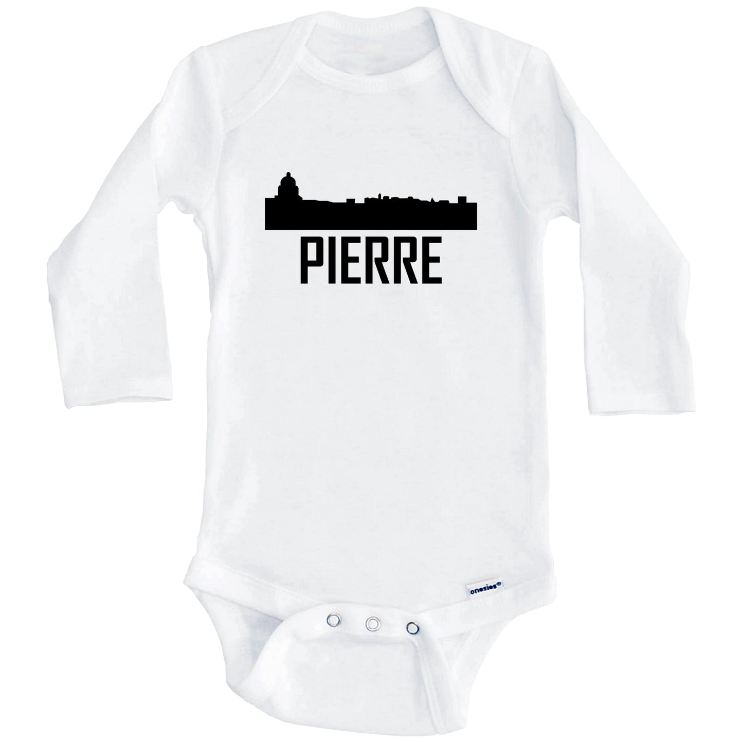 Pierre South Dakota Skyline Silhouette Baby Onesie (Long Sleeves)