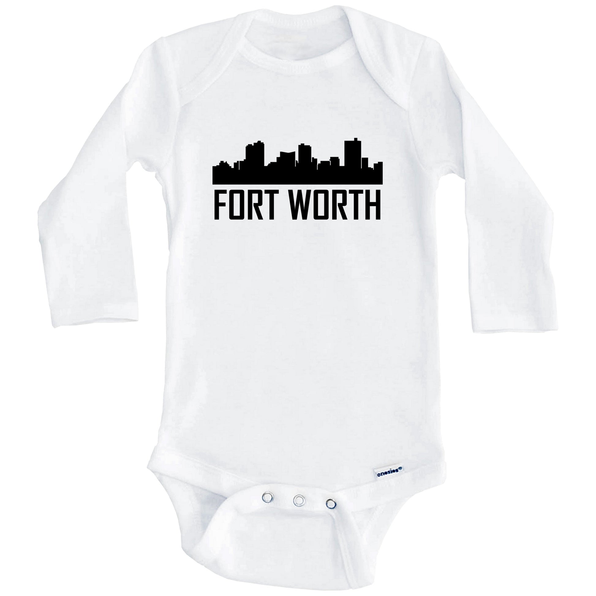 Fort Worth Texas Skyline Silhouette Baby Onesie (Long Sleeves)