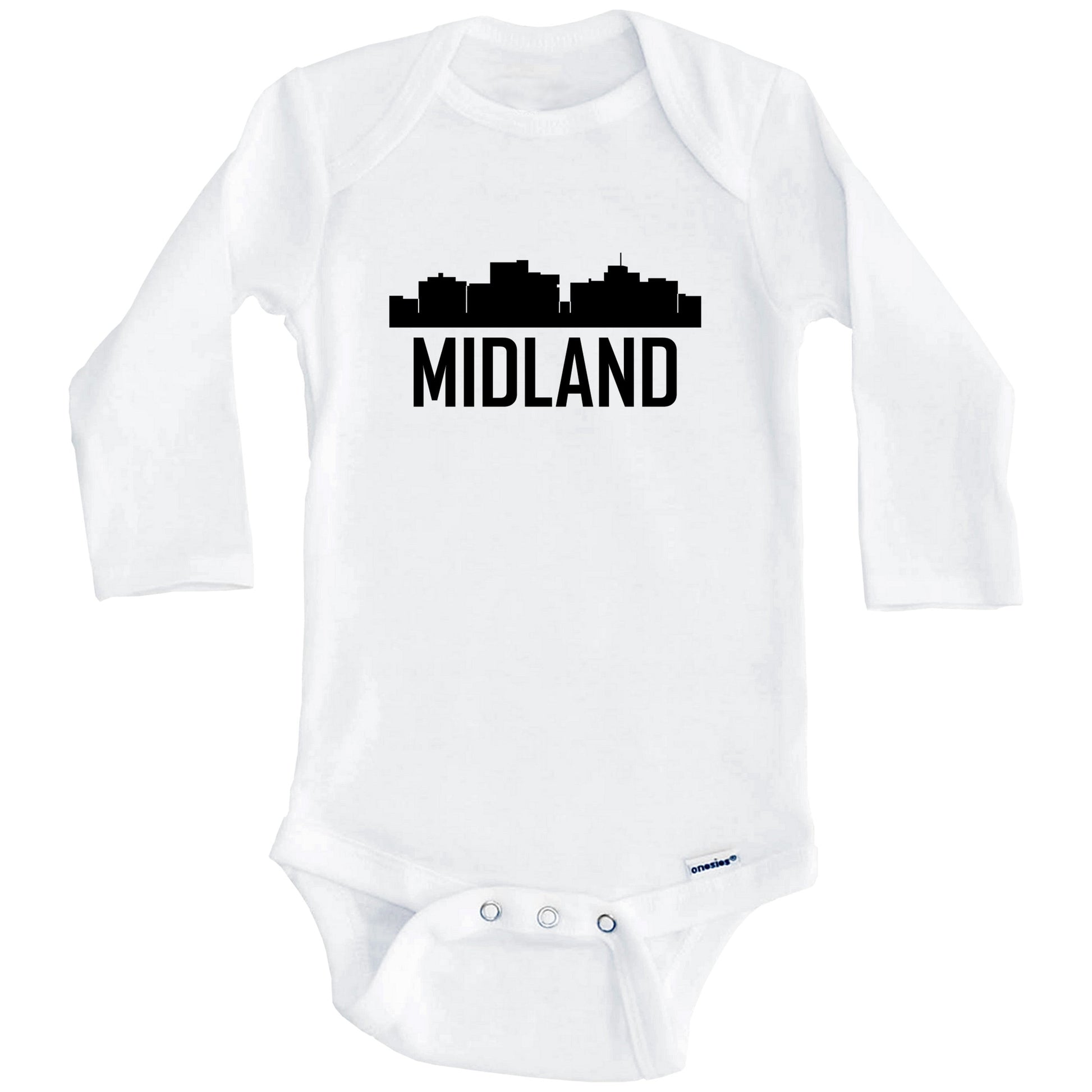 Midland Texas Skyline Silhouette Baby Onesie (Long Sleeves)