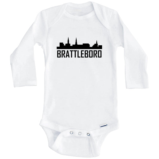 Brattleboro Vermont Skyline Silhouette Baby Onesie (Long Sleeves)