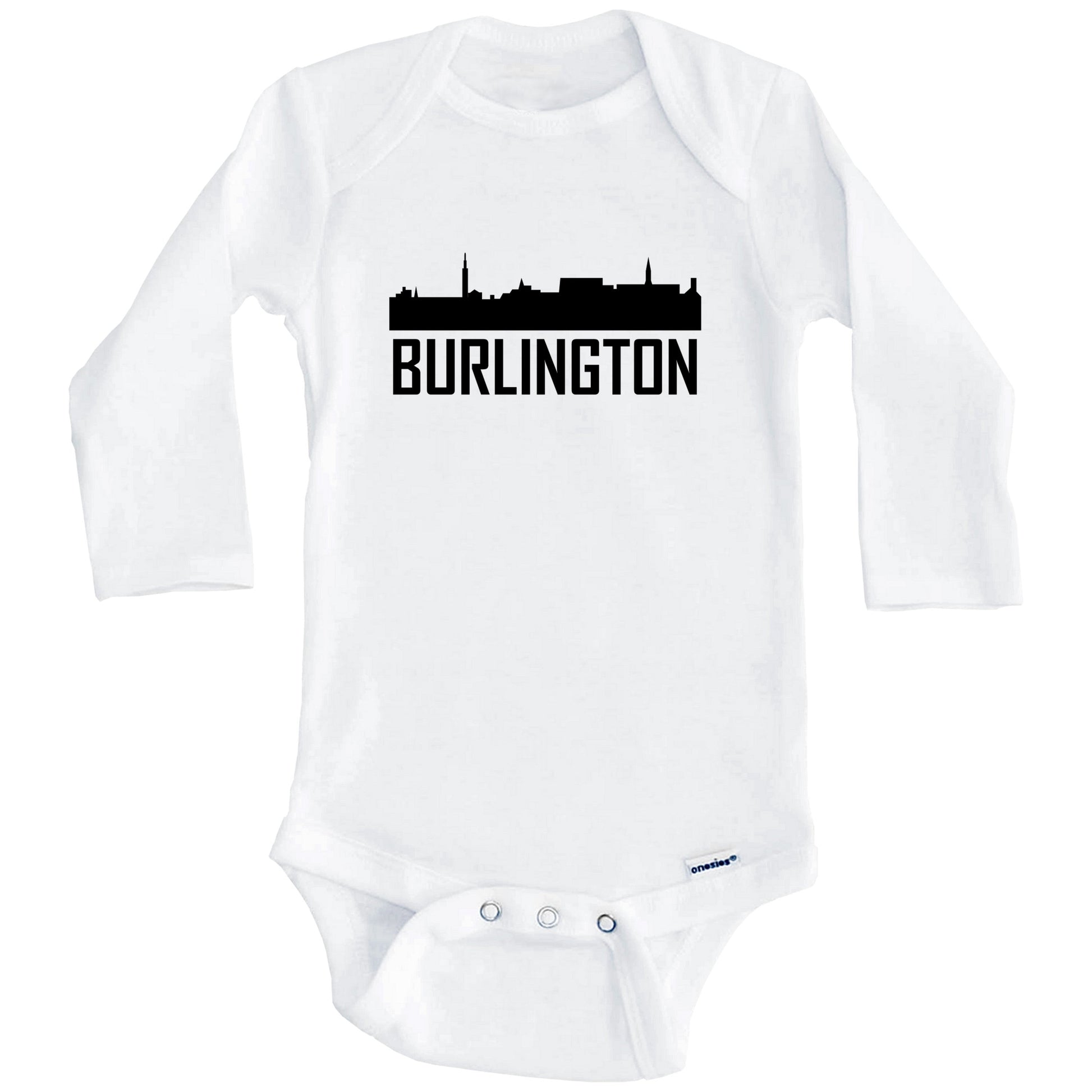 Burlington Vermont Skyline Silhouette Baby Onesie (Long Sleeves)