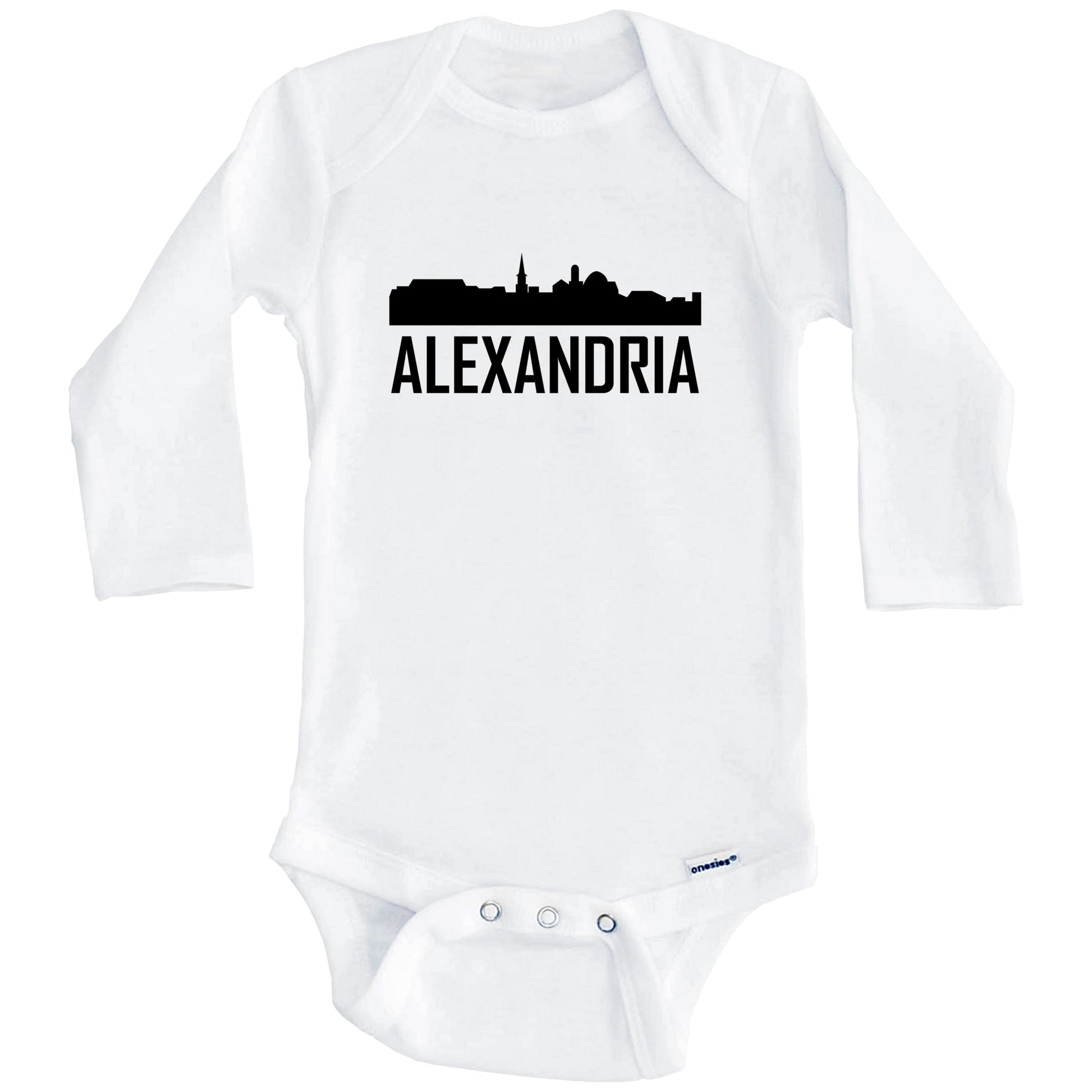 Alexandria Virginia Skyline Silhouette Baby Onesie (Long Sleeves)
