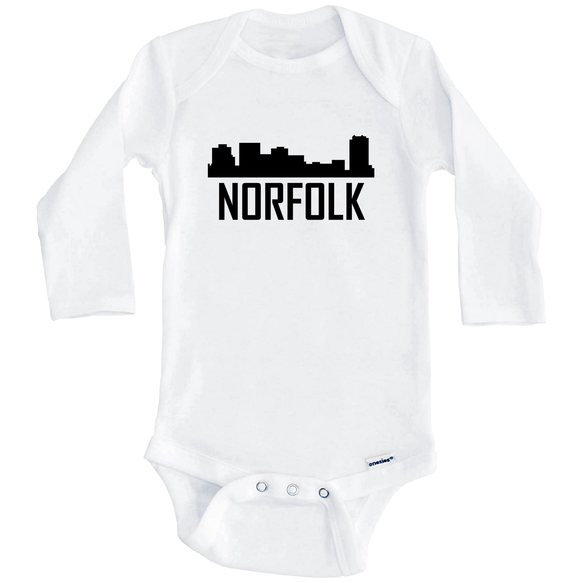 Norfolk Virginia Skyline Silhouette Baby Onesie (Long Sleeves)