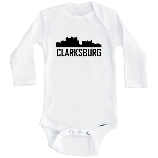 Clarksburg West Virginia Skyline Silhouette Baby Onesie (Long Sleeves)