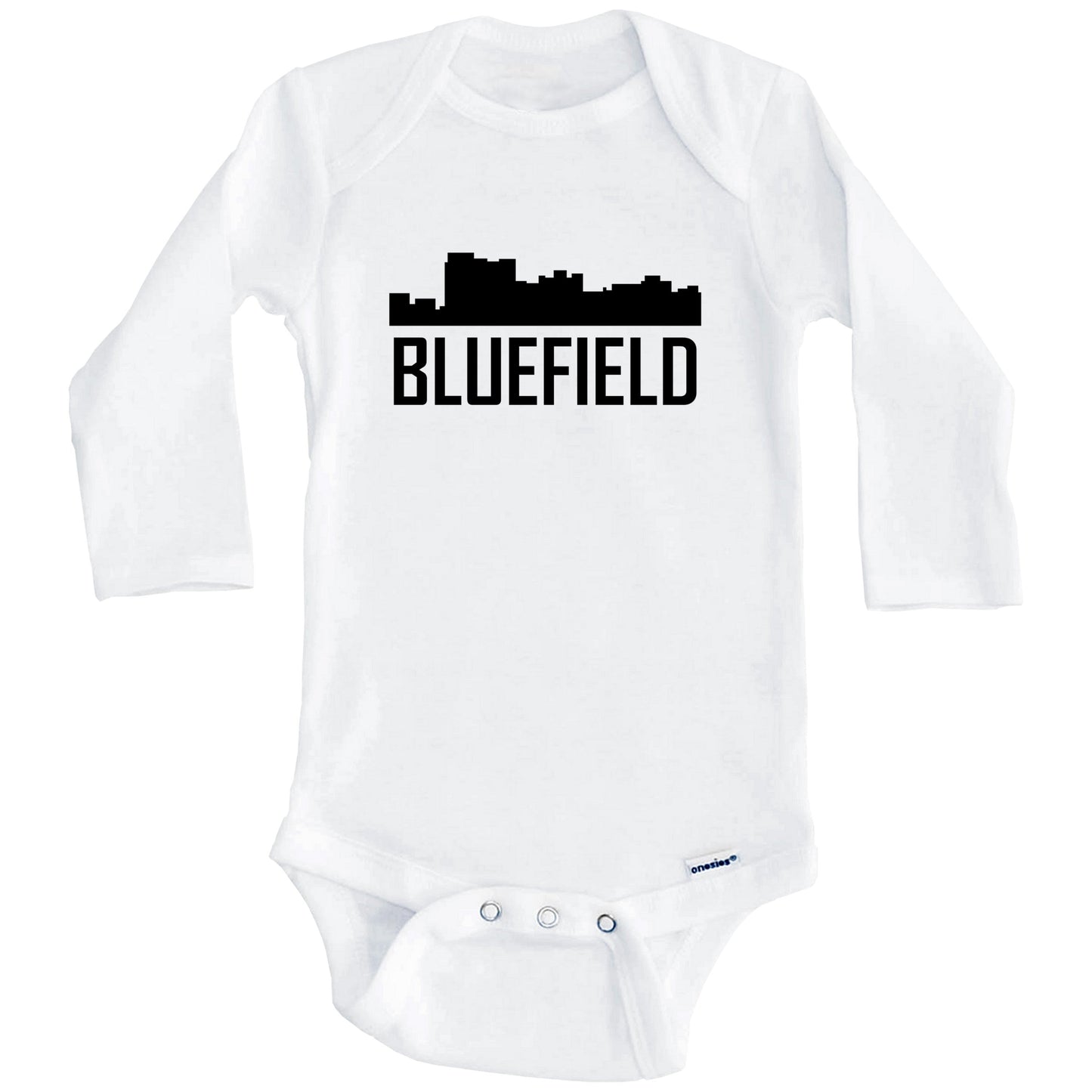 Bluefield West Virginia Skyline Silhouette Baby Onesie (Long Sleeves)