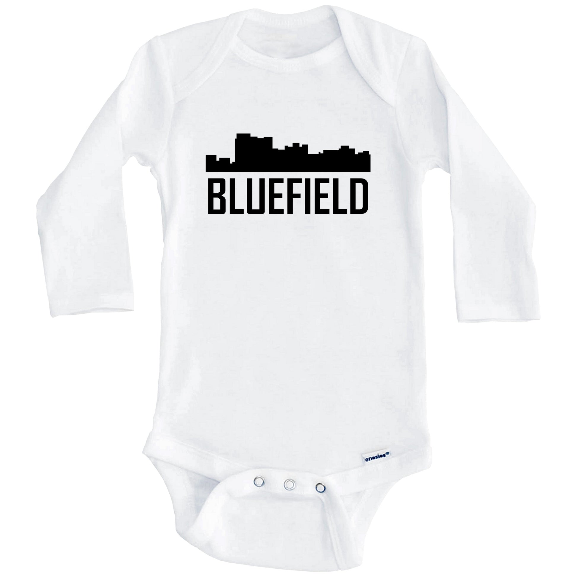Bluefield West Virginia Skyline Silhouette Baby Onesie (Long Sleeves)