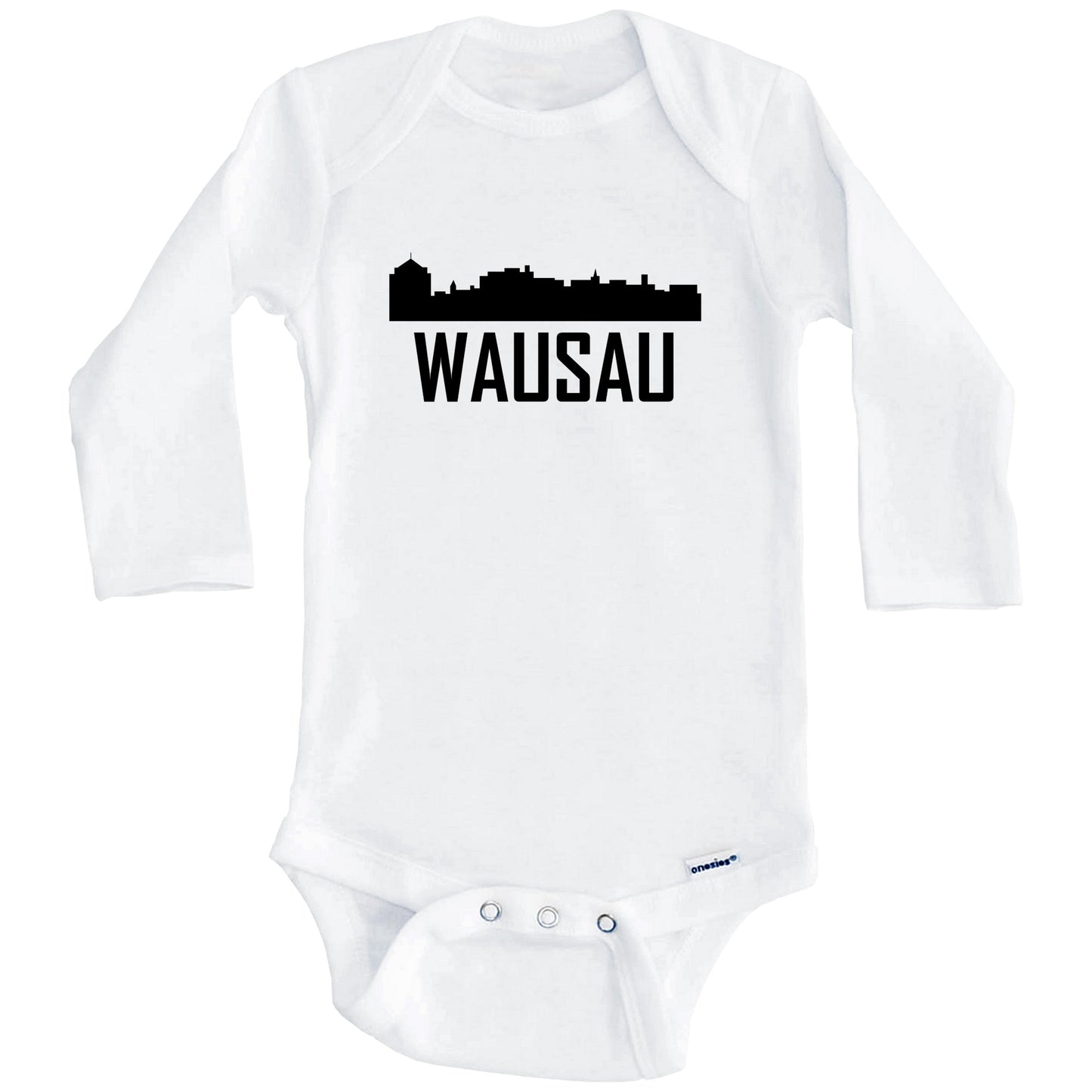Wausau Wisconsin Skyline Silhouette Baby Onesie (Long Sleeves)