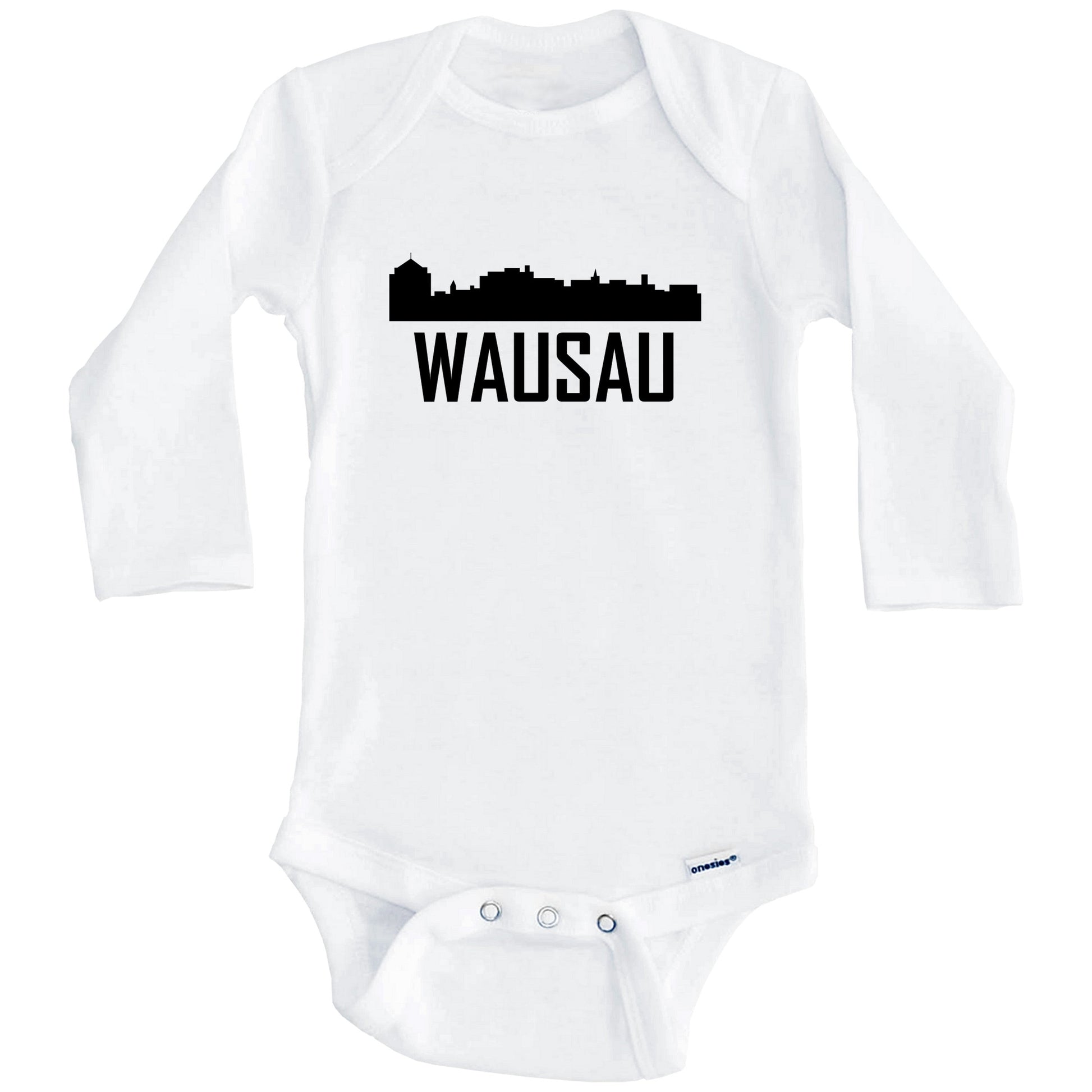 Wausau Wisconsin Skyline Silhouette Baby Onesie (Long Sleeves)