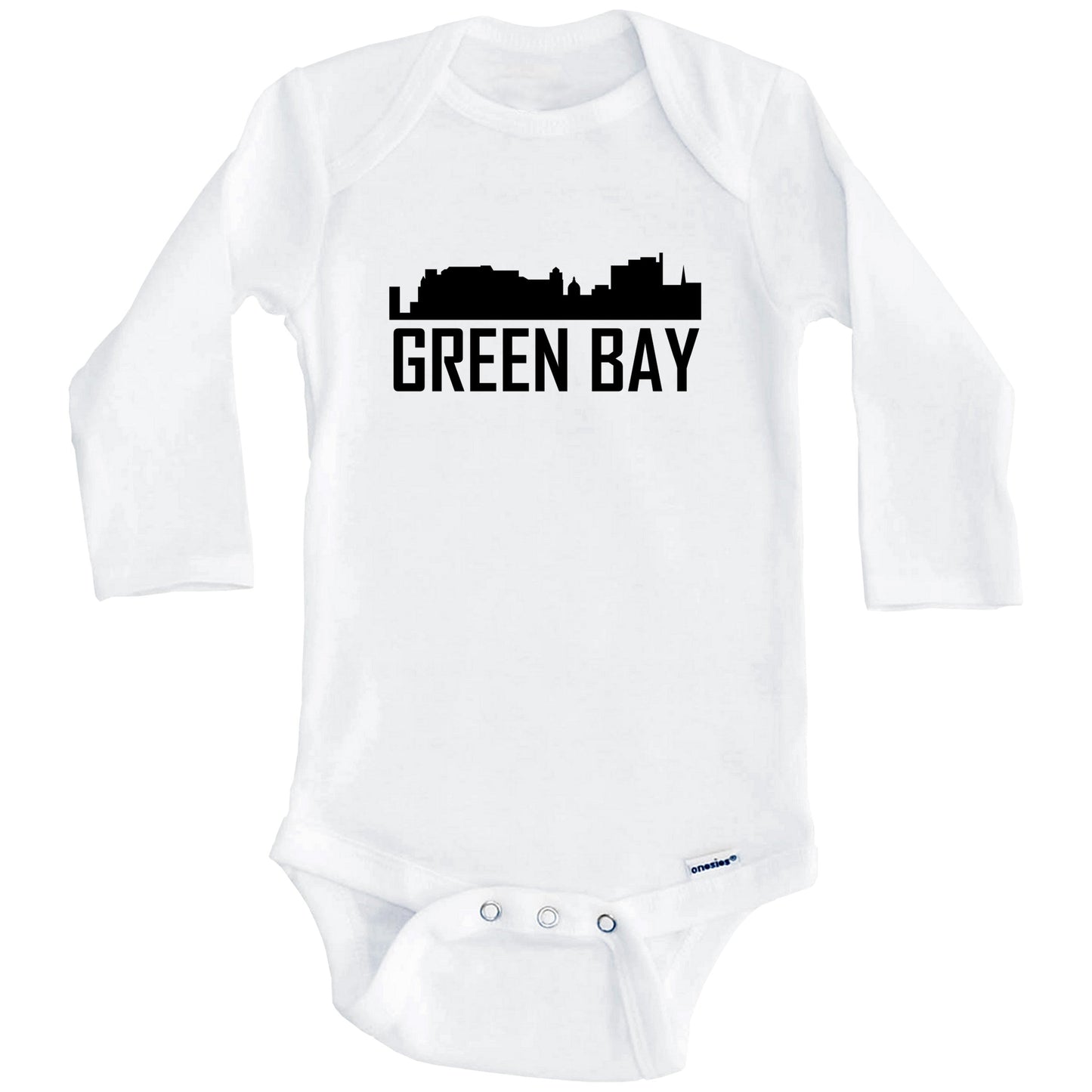 Green Bay Wisconsin Skyline Silhouette Baby Onesie (Long Sleeves)