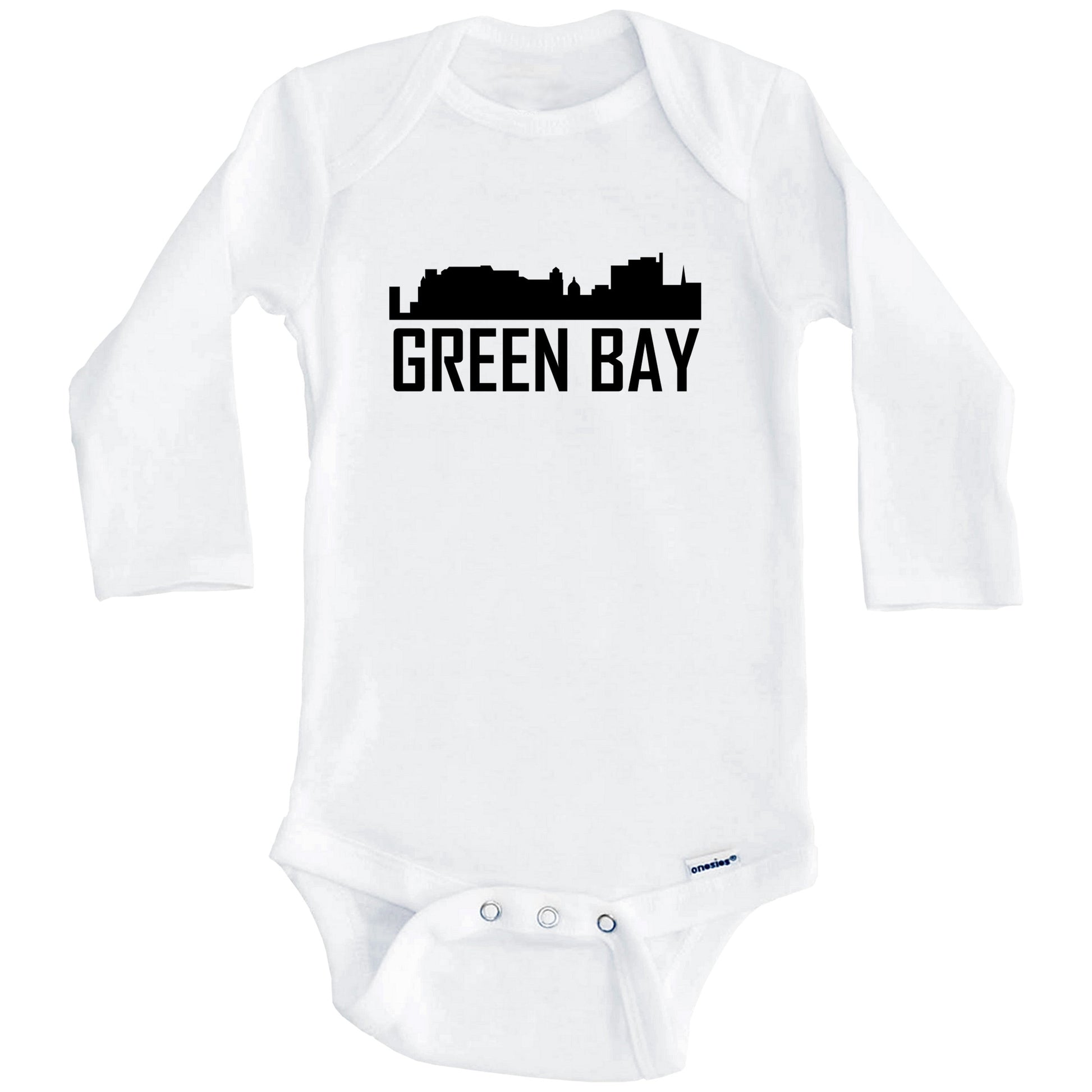 Green Bay Wisconsin Skyline Silhouette Baby Onesie (Long Sleeves)