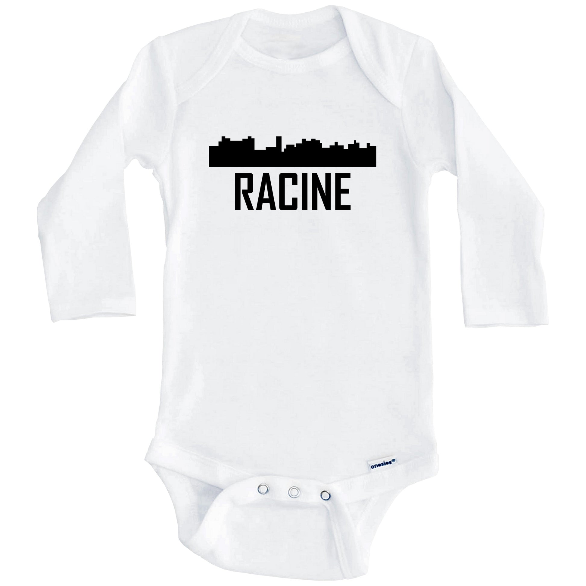 Racine Wisconsin Skyline Silhouette Baby Onesie (Long Sleeves)