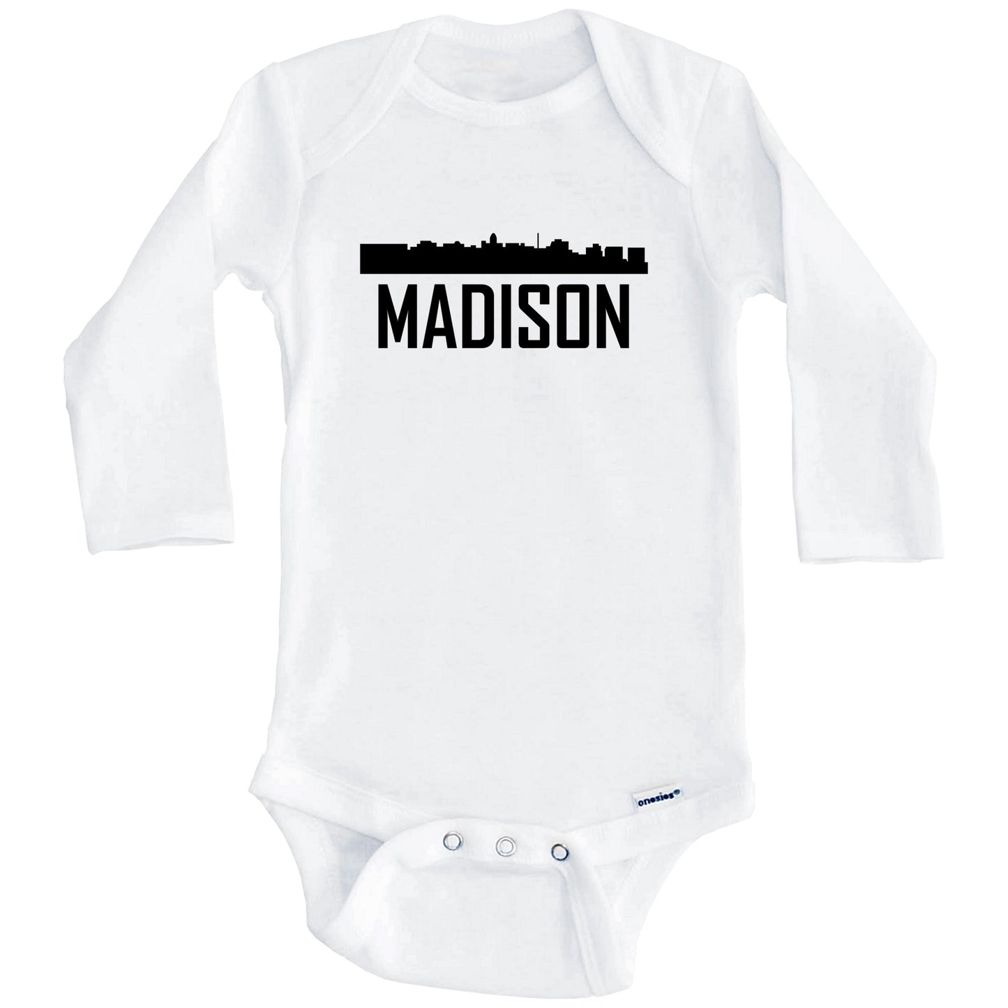 Madison Wisconsin Skyline Silhouette Baby Onesie (Long Sleeves)
