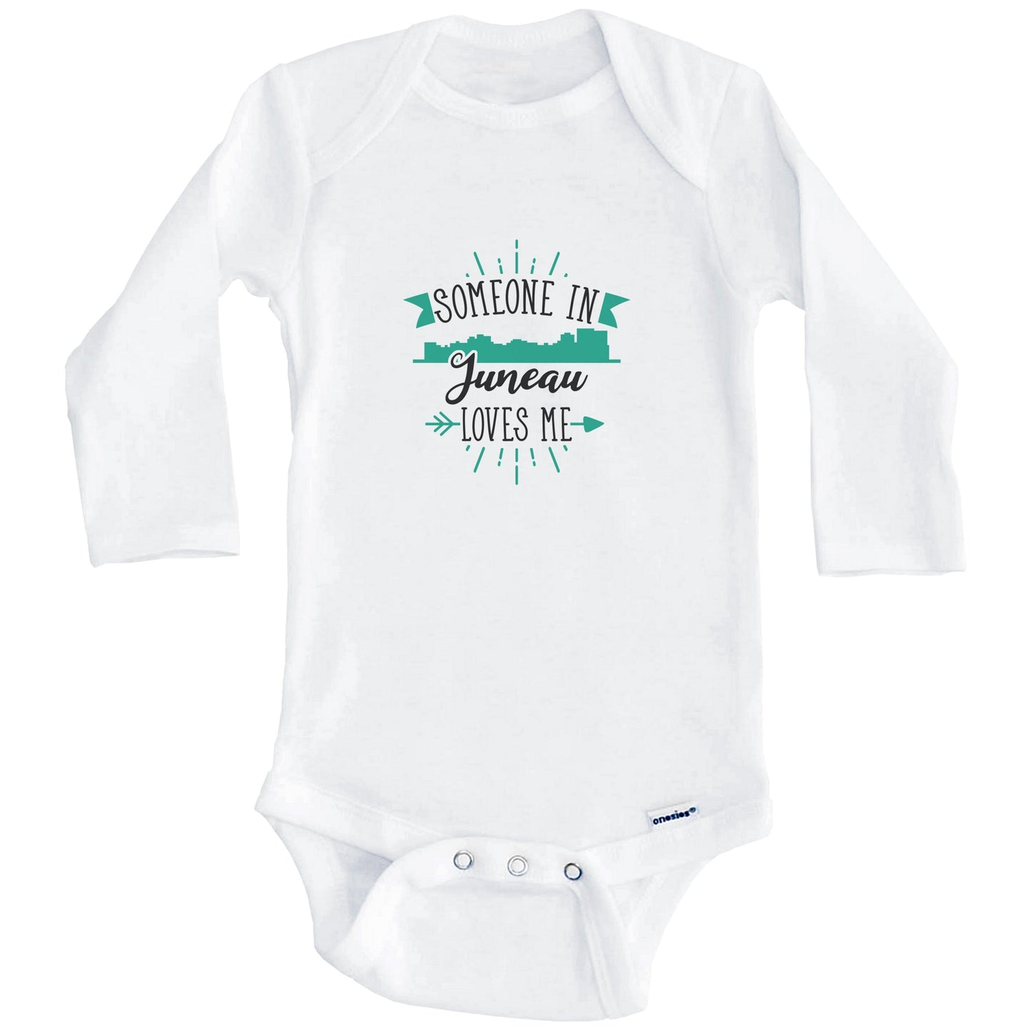 Someone In Juneau Loves Me Juneau AK Skyline Baby Onesie (Long Sleeves)