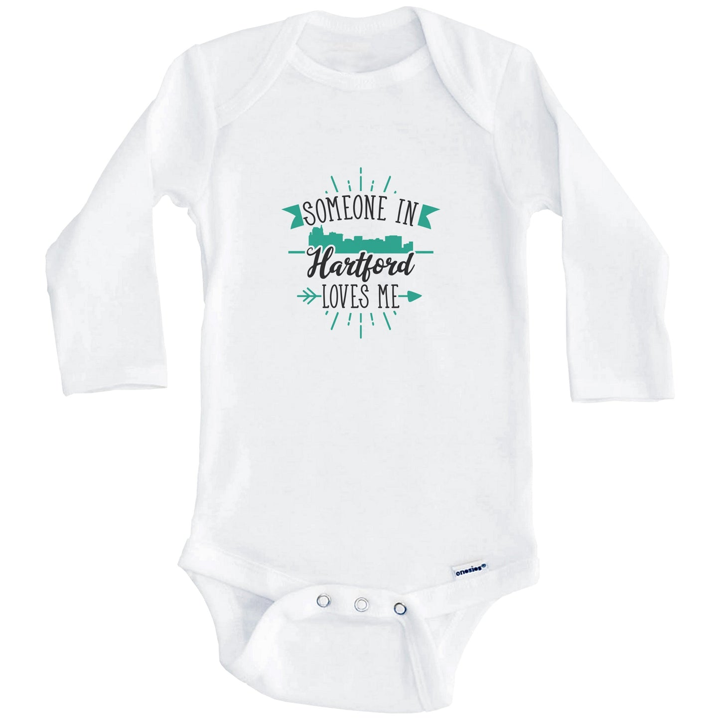 Someone In Hartford Loves Me Hartford CT Skyline Baby Onesie (Long Sleeves)