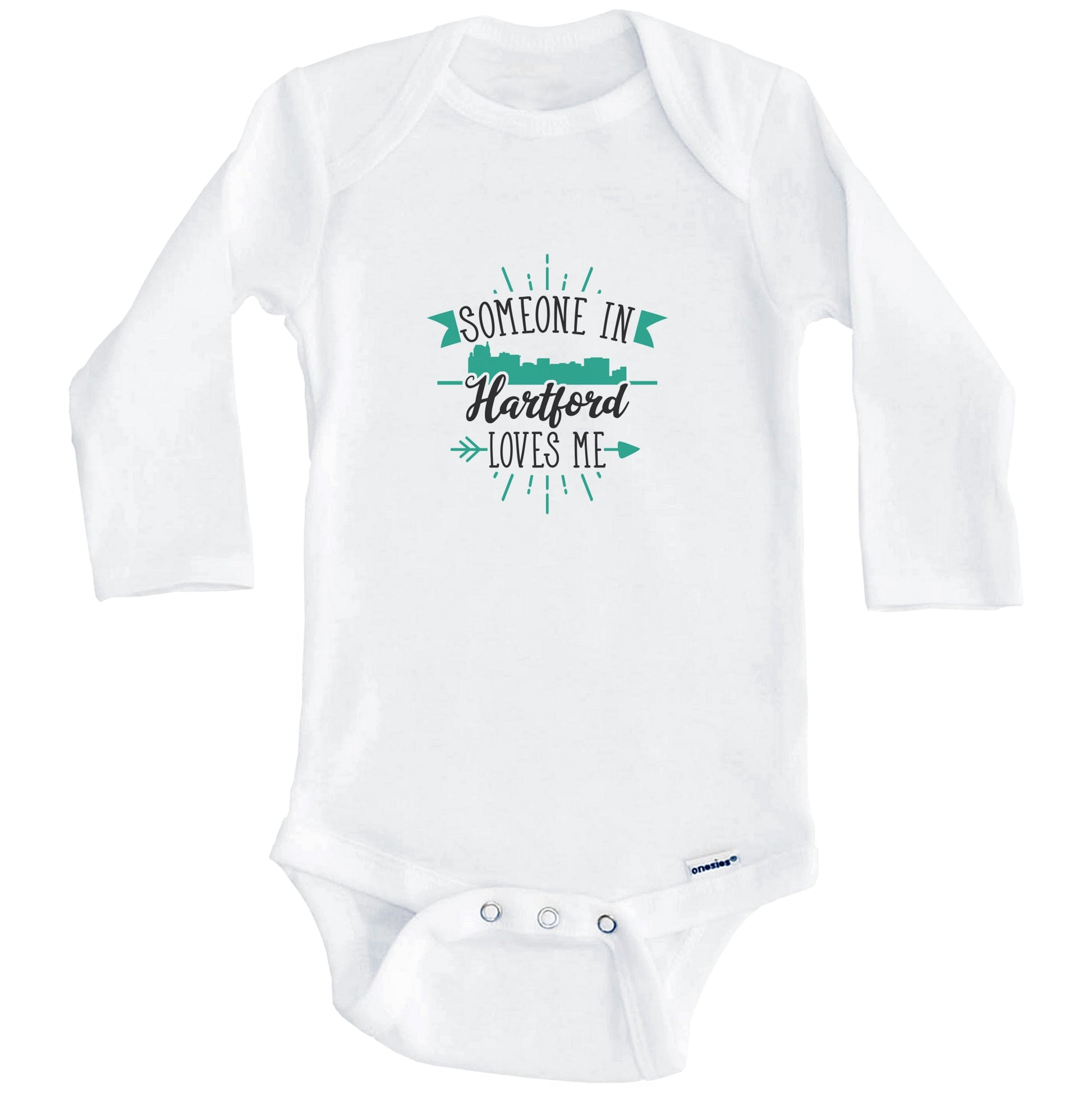 Someone In Hartford Loves Me Hartford CT Skyline Baby Onesie (Long Sleeves)