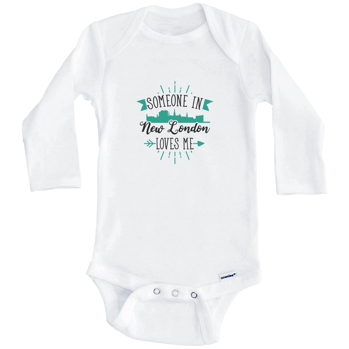 Someone In New London Loves Me New London CT Skyline Baby Onesie (Long Sleeves)