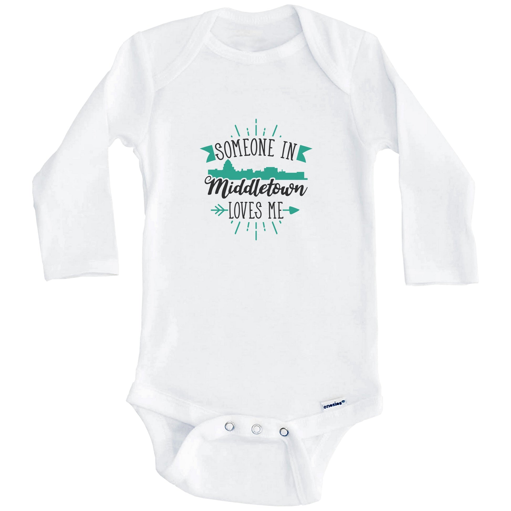 Someone In Middletown Loves Me Middletown CT Skyline Baby Onesie (Long Sleeves)