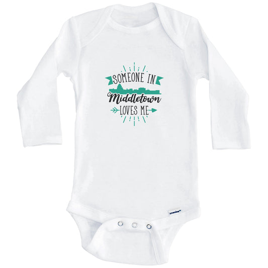 Someone In Middletown Loves Me Middletown CT Skyline Baby Onesie (Long Sleeves)