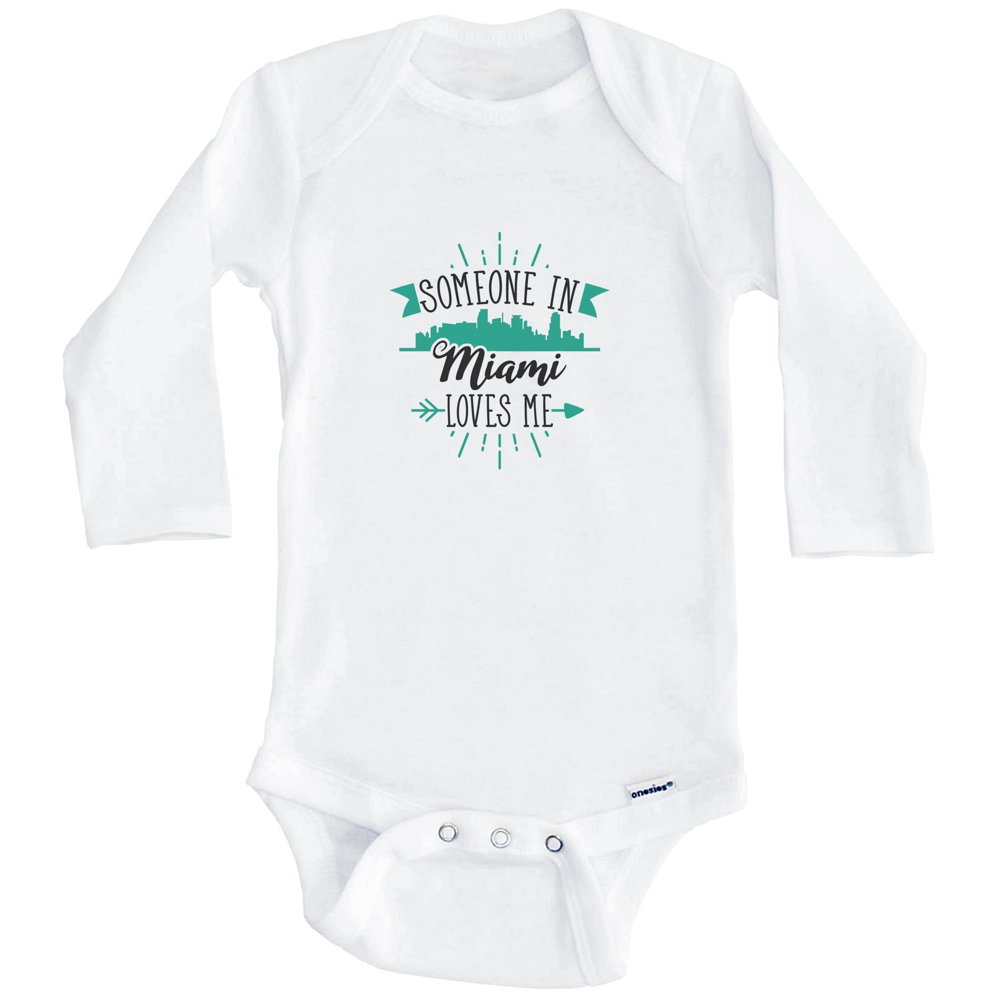 Someone In Miami Loves Me Miami FL Skyline Baby Onesie (Long Sleeves)