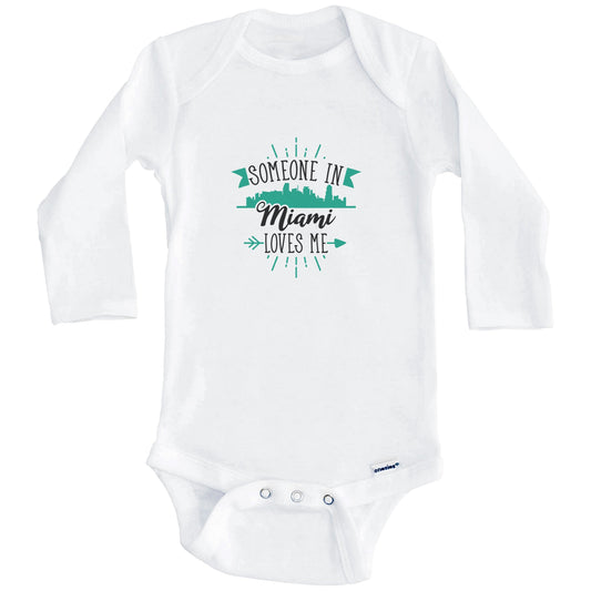 Someone In Miami Loves Me Miami FL Skyline Baby Onesie (Long Sleeves)