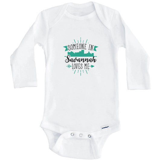 Someone In Savannah Loves Me Savannah GA Skyline Baby Onesie (Long Sleeves)