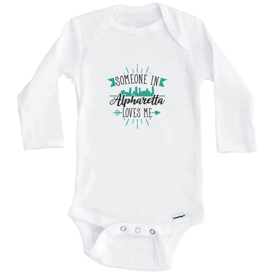 Someone In Alpharetta Loves Me Alpharetta GA Skyline Baby Onesie (Long Sleeves)