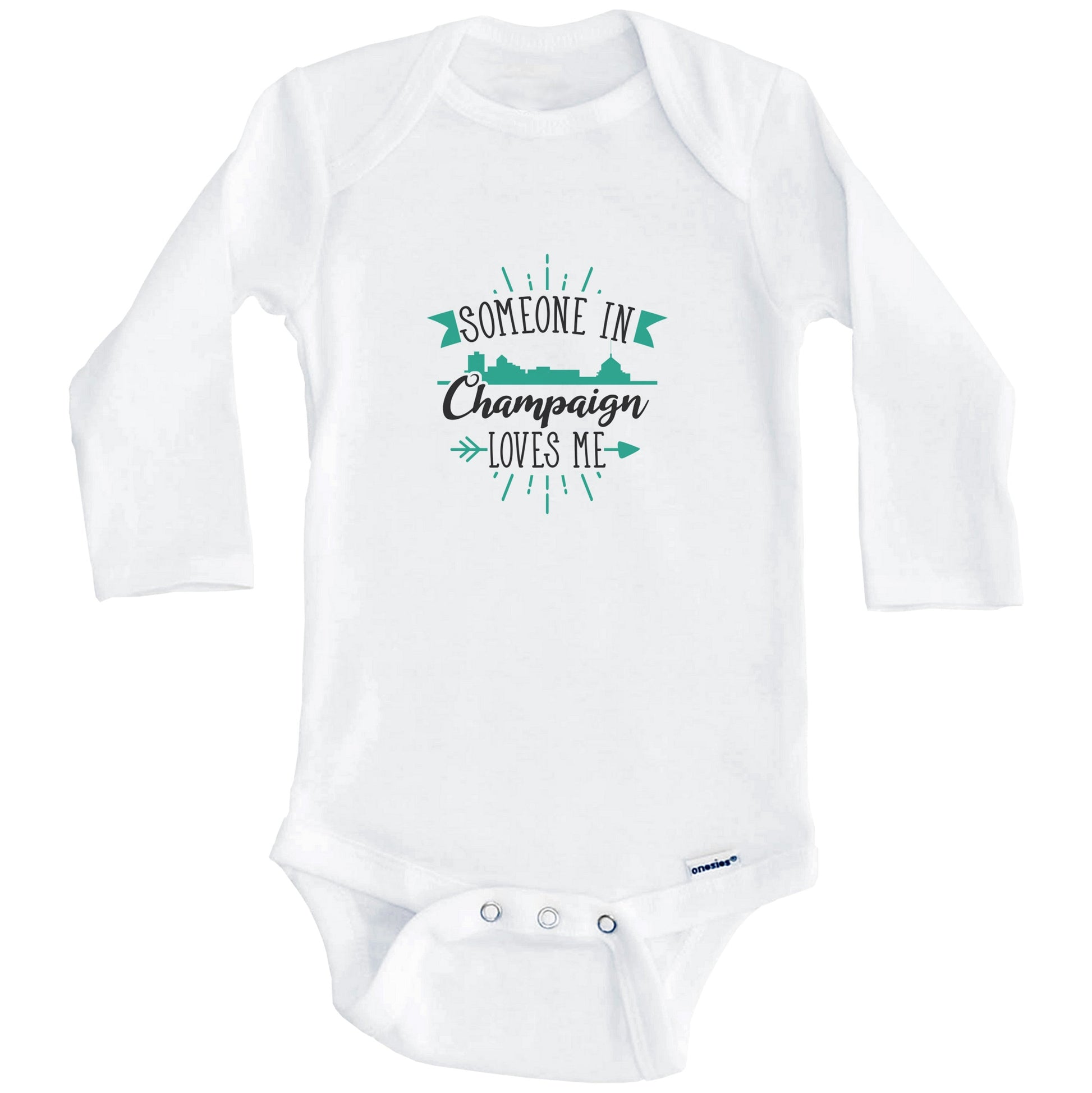 Someone In Champaign Loves Me Champaign IL Skyline Baby Onesie (Long Sleeves)
