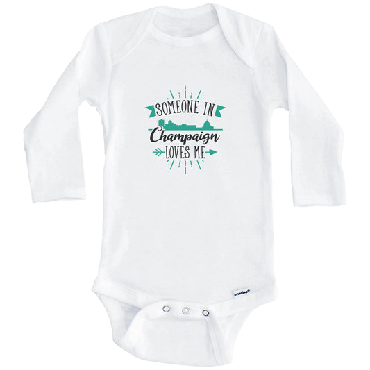 Someone In Champaign Loves Me Champaign IL Skyline Baby Onesie (Long Sleeves)