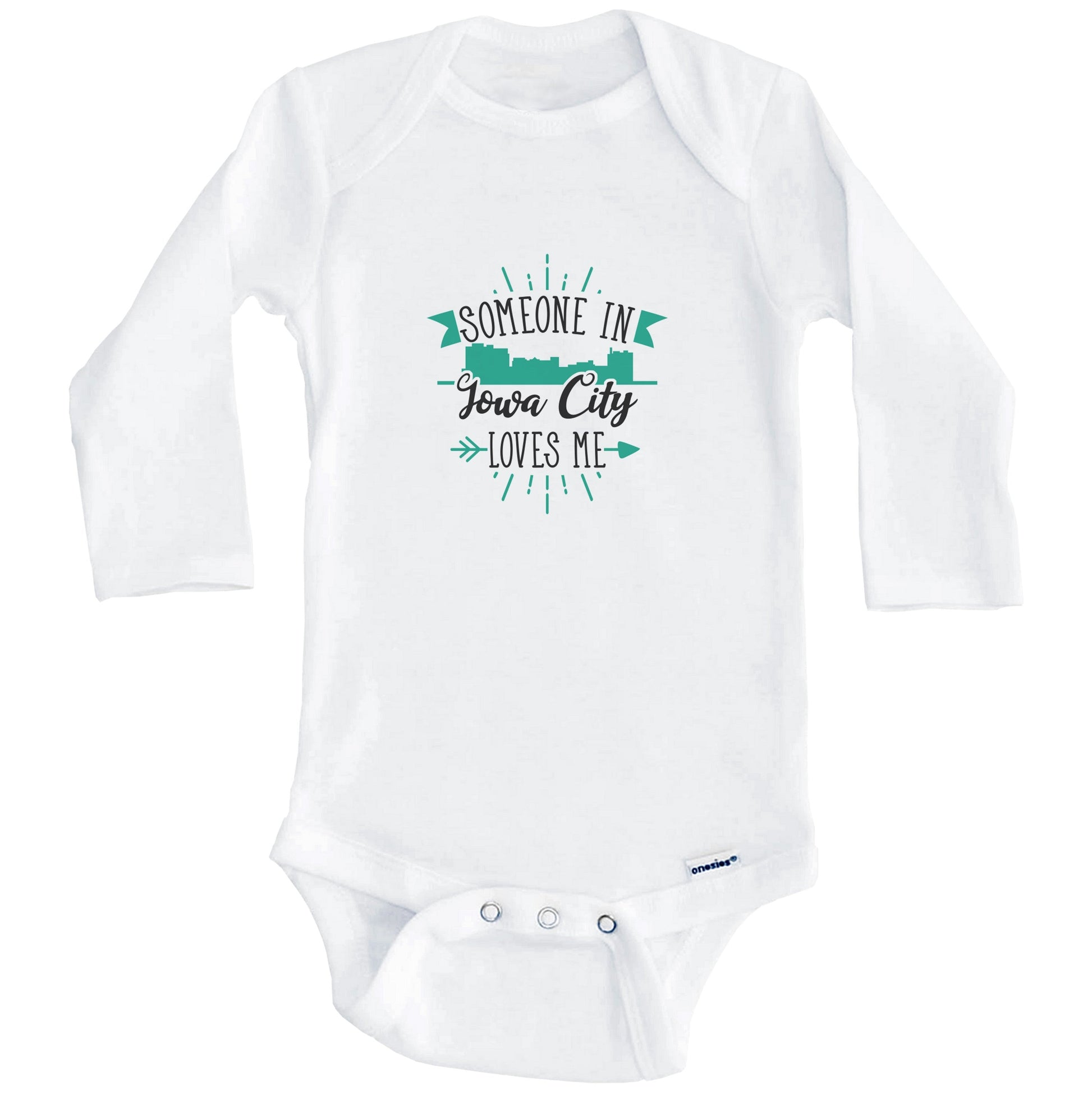 Someone In Iowa City Loves Me Iowa City IA Skyline Baby Onesie (Long Sleeves)