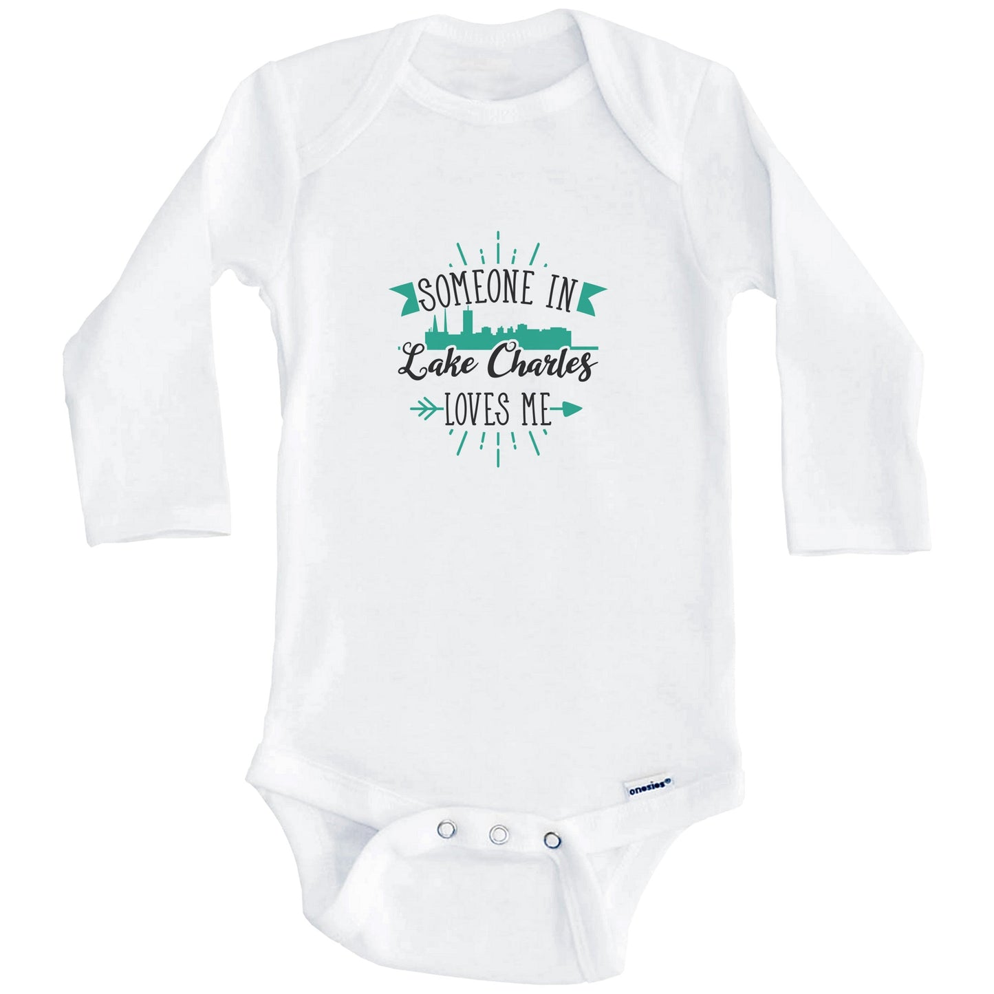 Someone In Lake Charles Loves Me Lake Charles LA Skyline Baby Onesie (Long Sleeves)