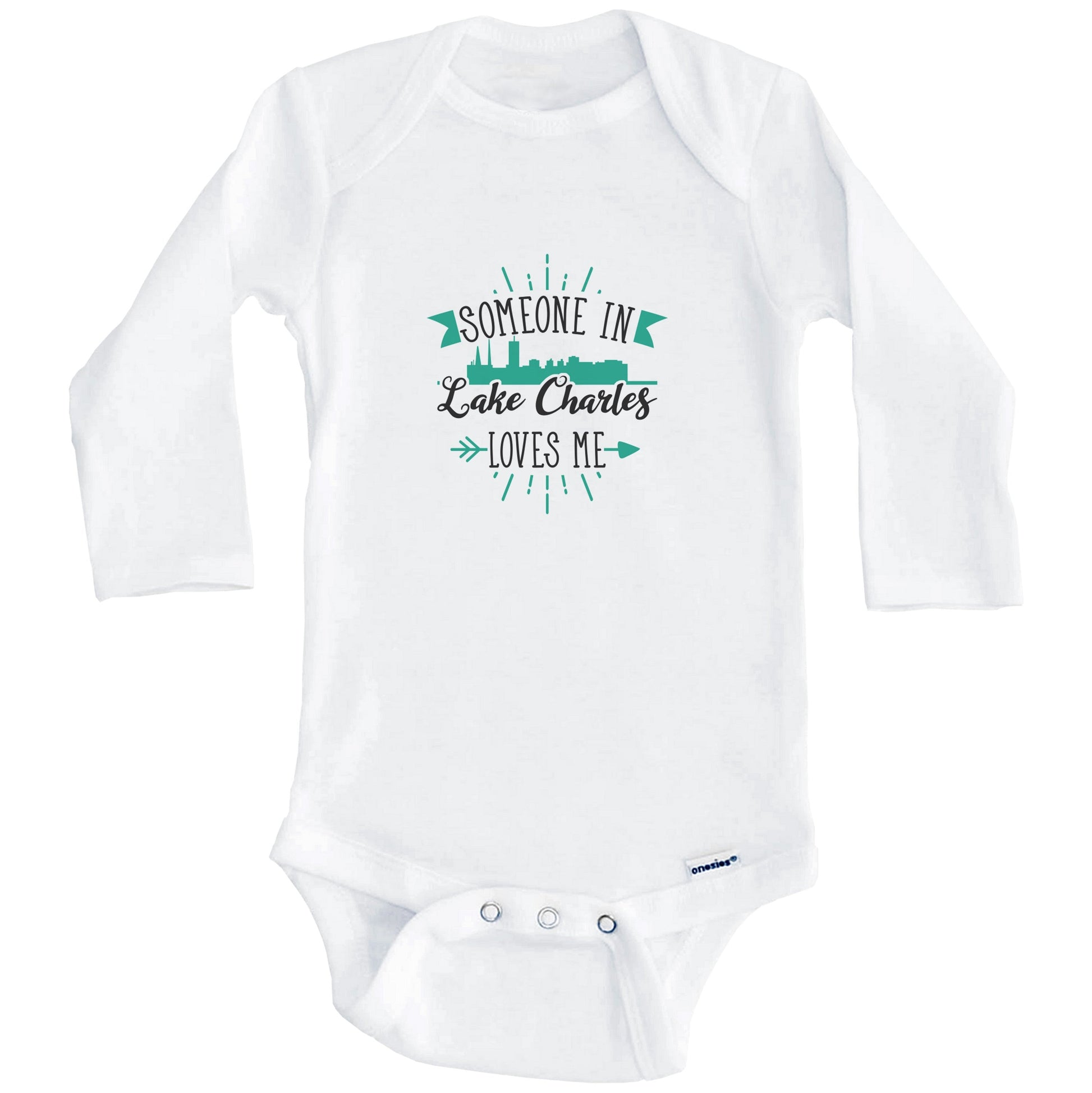 Someone In Lake Charles Loves Me Lake Charles LA Skyline Baby Onesie (Long Sleeves)