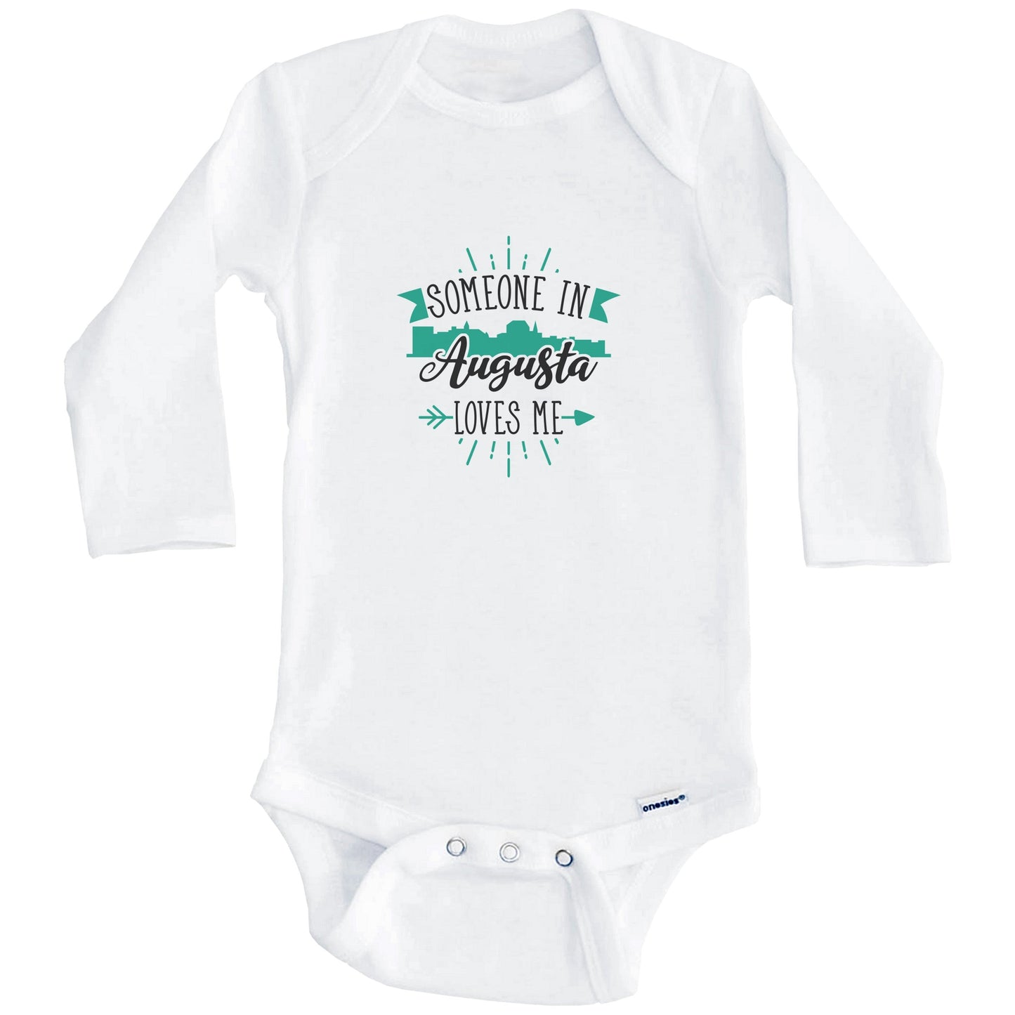 Someone In Augusta Loves Me Augusta ME Skyline Baby Onesie (Long Sleeves)