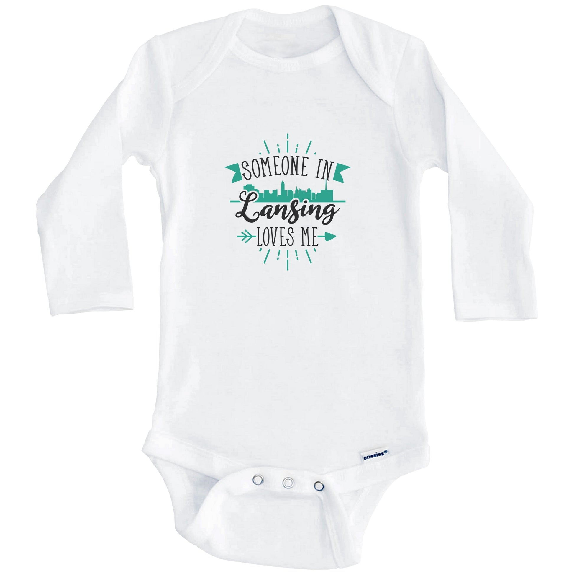 Someone In Lansing Loves Me Lansing MI Skyline Baby Onesie (Long Sleeves)