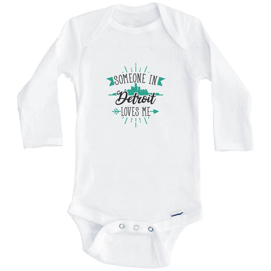 Someone In Detroit Loves Me Detroit MI Skyline Baby Onesie (Long Sleeves)