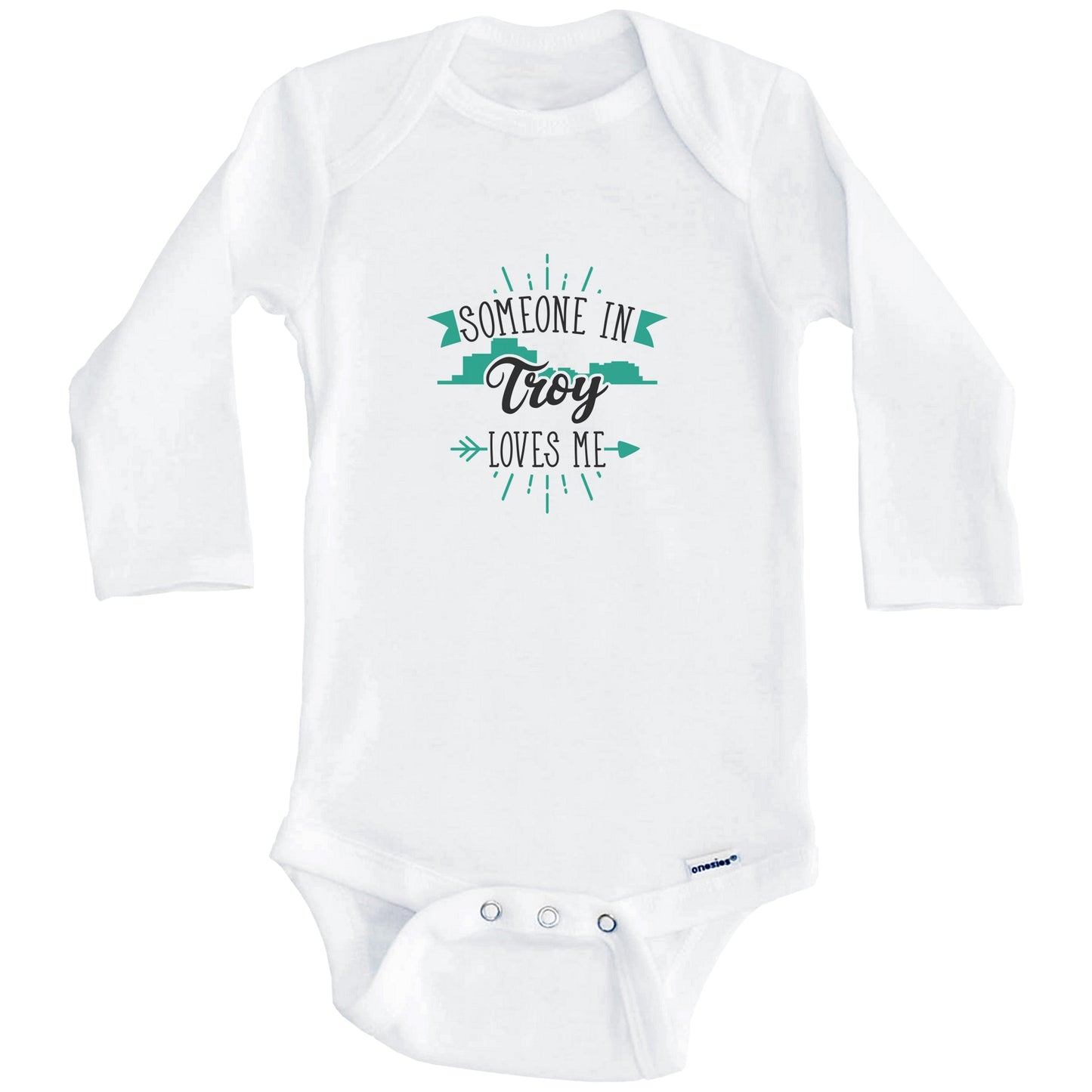 Someone In Troy Loves Me Troy MI Skyline Baby Onesie (Long Sleeves)