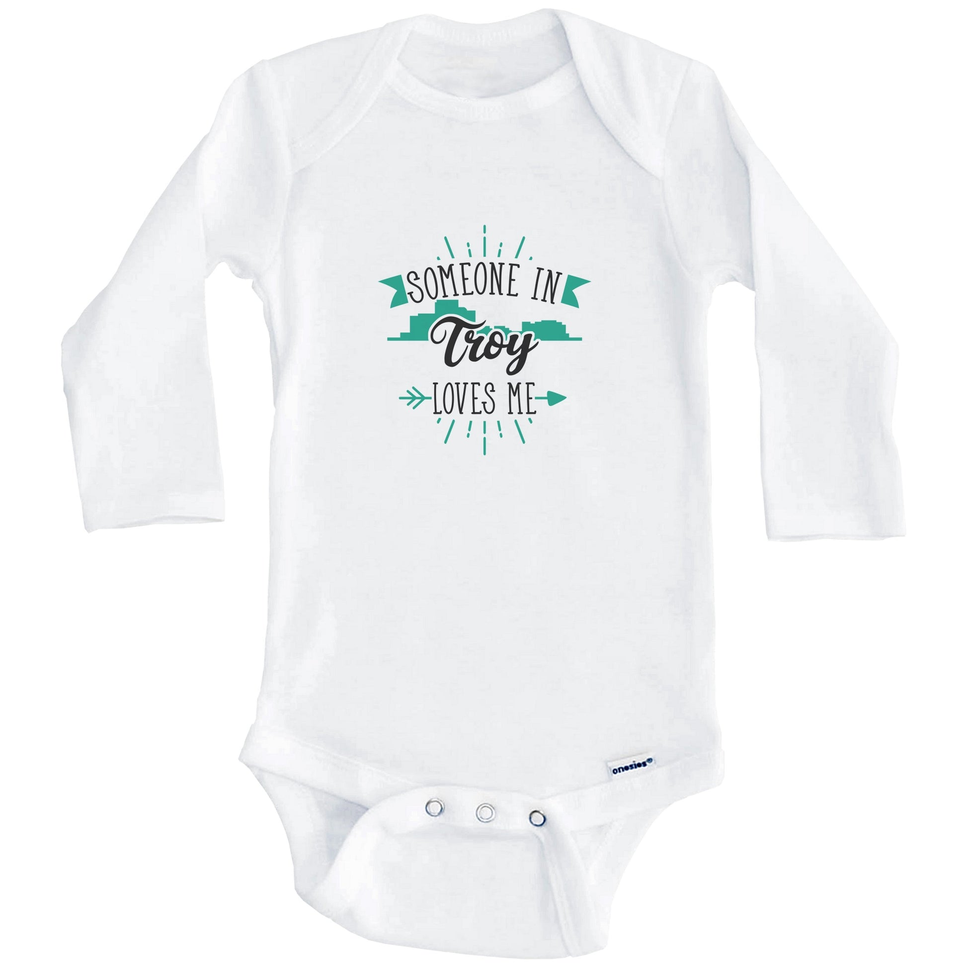 Someone In Troy Loves Me Troy MI Skyline Baby Onesie (Long Sleeves)