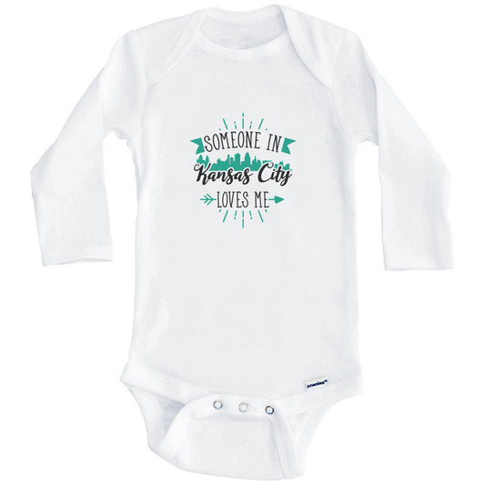 Someone In Kansas City Loves Me Kansas City MO Skyline Baby Onesie (Long Sleeves)