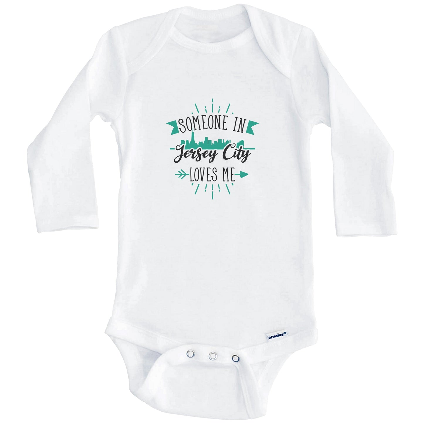 Someone In Jersey City Loves Me Jersey City NJ Skyline Baby Onesie (Long Sleeves)