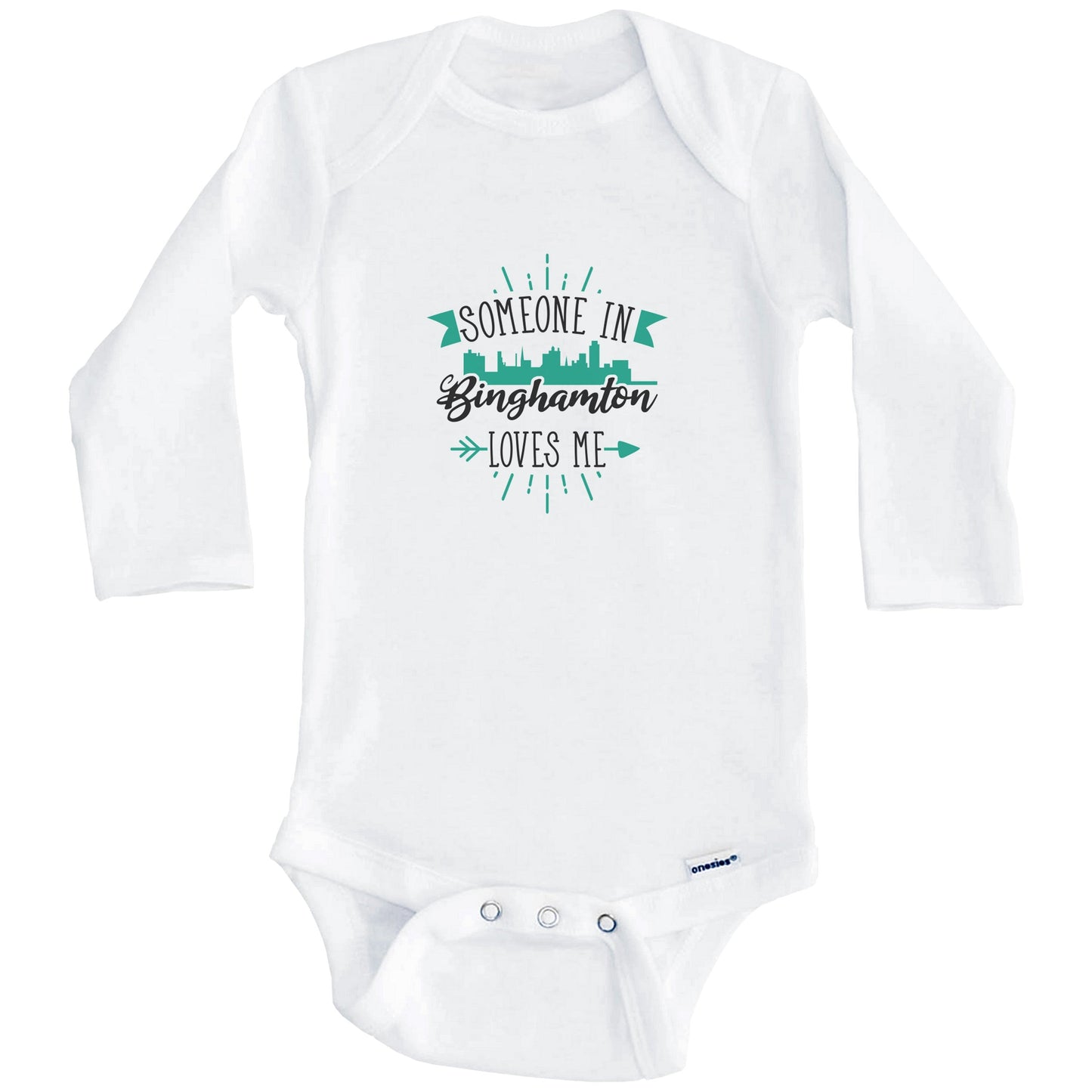 Someone In Binghamton Loves Me Binghamton NY Skyline Baby Onesie (Long Sleeves)