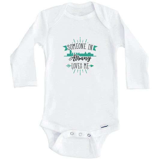 Someone In Albany Loves Me Albany NY Skyline Baby Onesie (Long Sleeves)