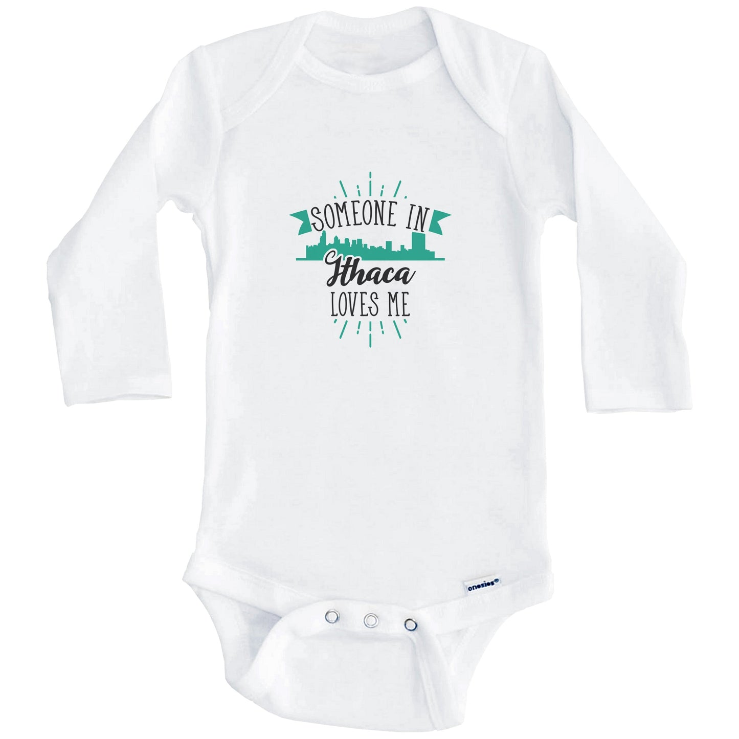 Someone In Ithaca Loves Me Ithaca NY Skyline Baby Onesie (Long Sleeves)