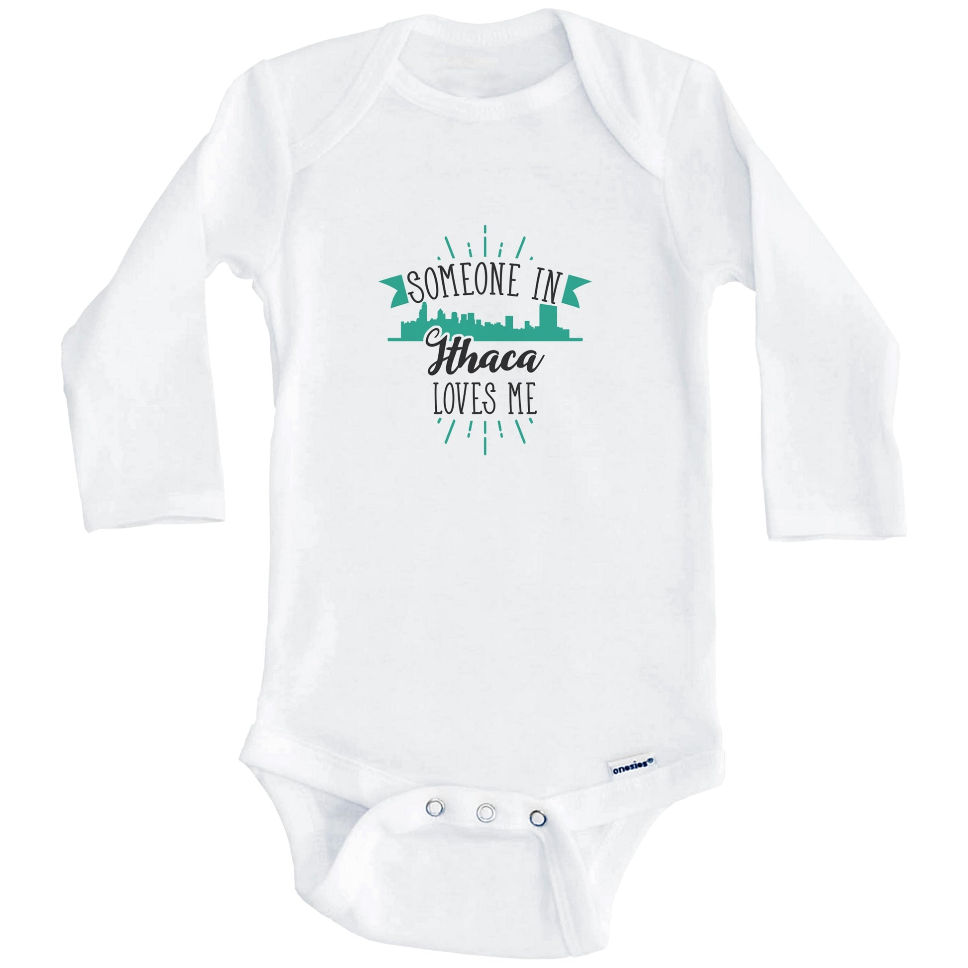Someone In Ithaca Loves Me Ithaca NY Skyline Baby Onesie (Long Sleeves)