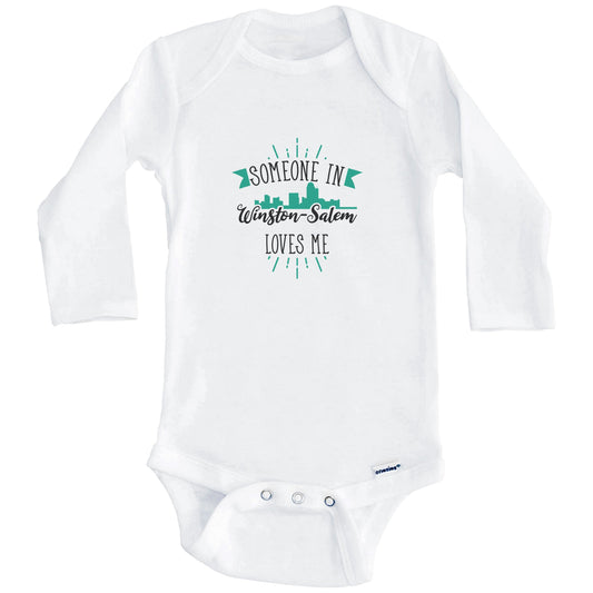 Someone In Winston-Salem Loves Me Winston-Salem NC Skyline Baby Onesie (Long Sleeves)